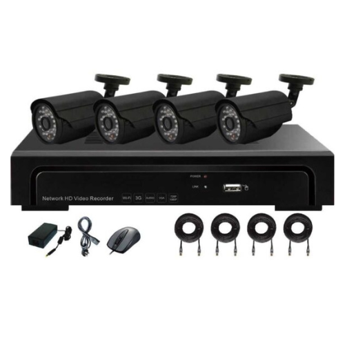 4CH NVR with 1.3MegaPixel 4 Bullet IP Cameras Complete KIT
